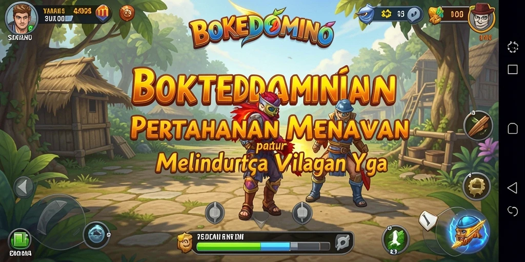 Tampilan gameplay BOKEDOMINO dengan menara pertahanan yang strategis.
