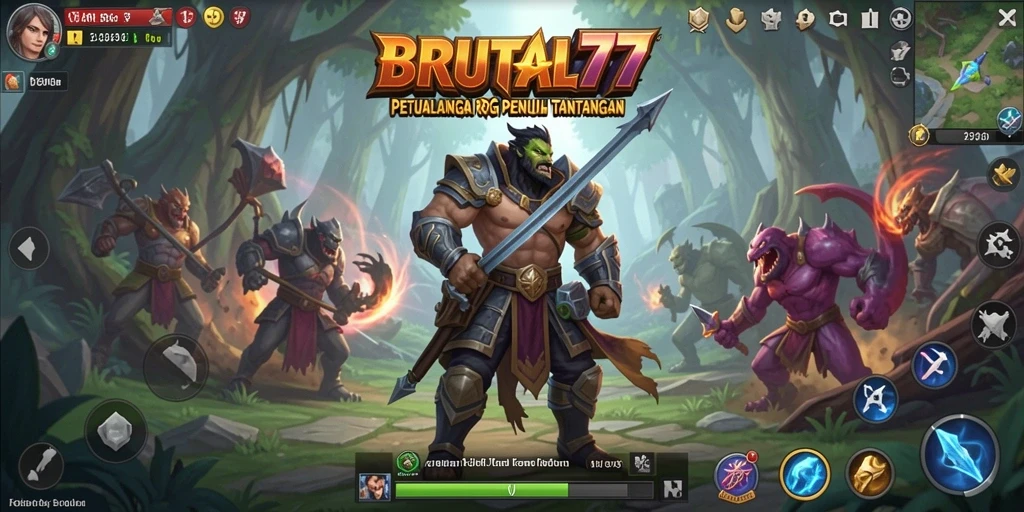 Tampilan gameplay BRUTAL77 yang mendebarkan dan penuh aksi RPG.