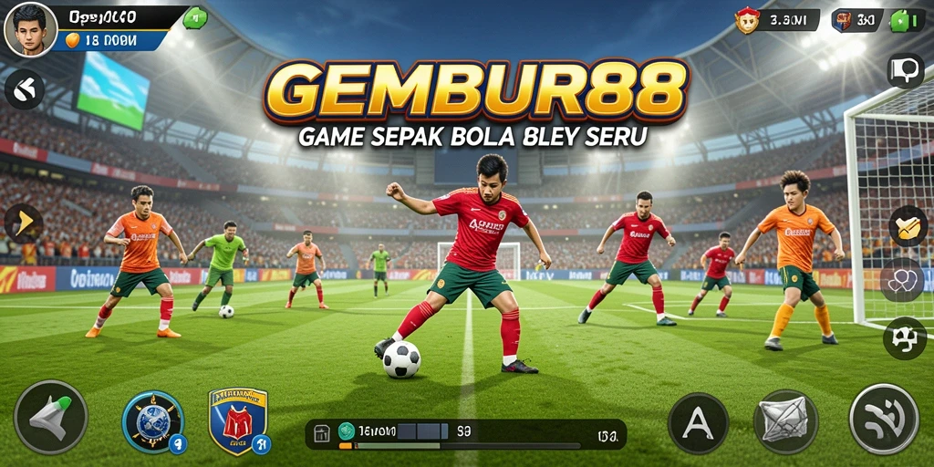 Tampilan gameplay menarik GEMBUR88 dengan aksi sepak bola yang penuh semangat.