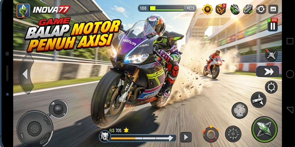Tampilan gameplay balap motor yang seru dan menegangkan di INOVA77.