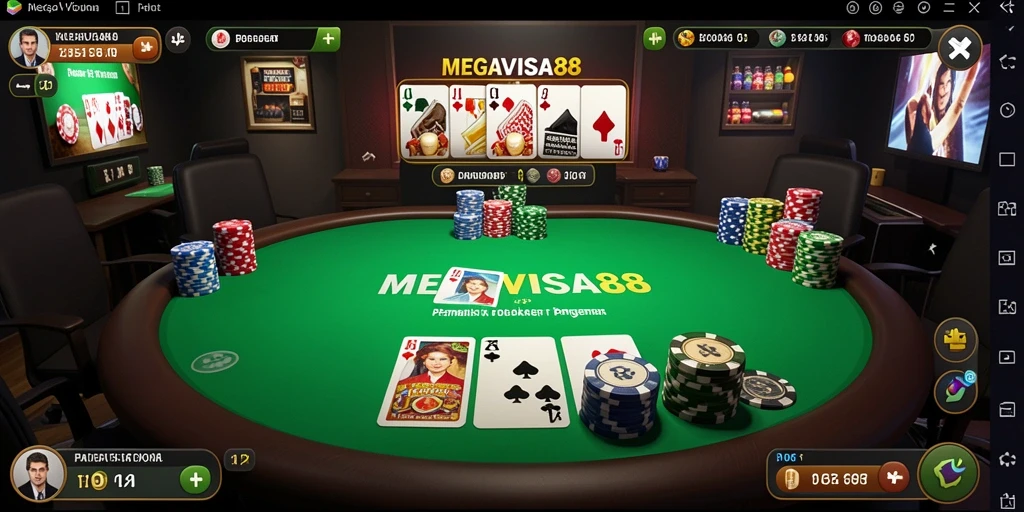 Tampilan gameplay MEGAVISA88 dengan suasana poker yang mendebarkan.