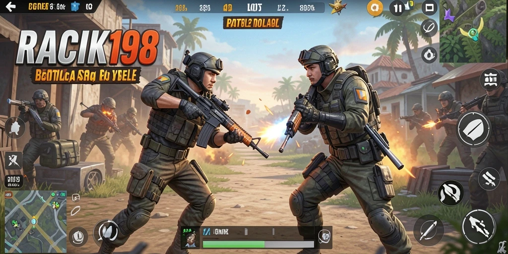 Tangkapan layar gameplay <strong>RACIK198</strong> menampilkan pertempuran di arena yang intens dan seru.