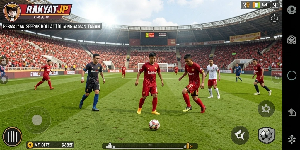 Screenshot menampilkan gameplay sepak bola yang seru di RAKYATJP.