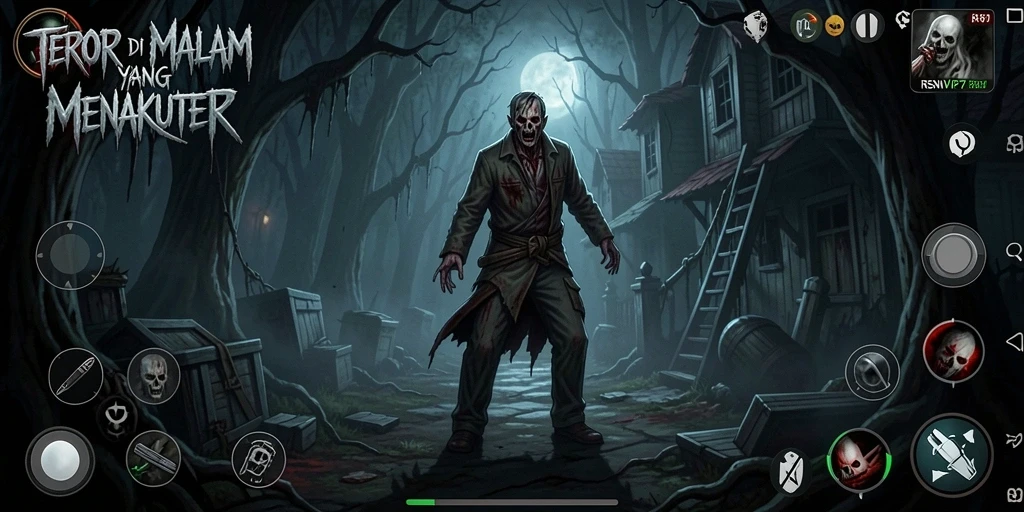 Tangkapan layar gameplay RSNVIP7 menampilkan momen menyeramkan saat mengeksplorasi area gelap.