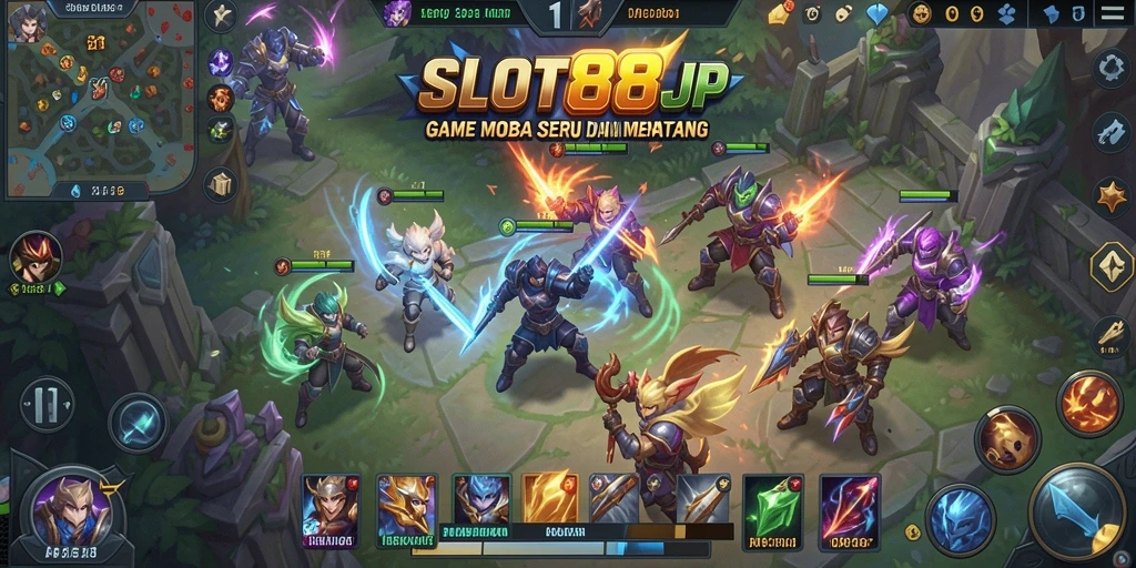 Tangkapan layar menampilkan aksi seru dalam permainan MOBA SLOT88JP.
