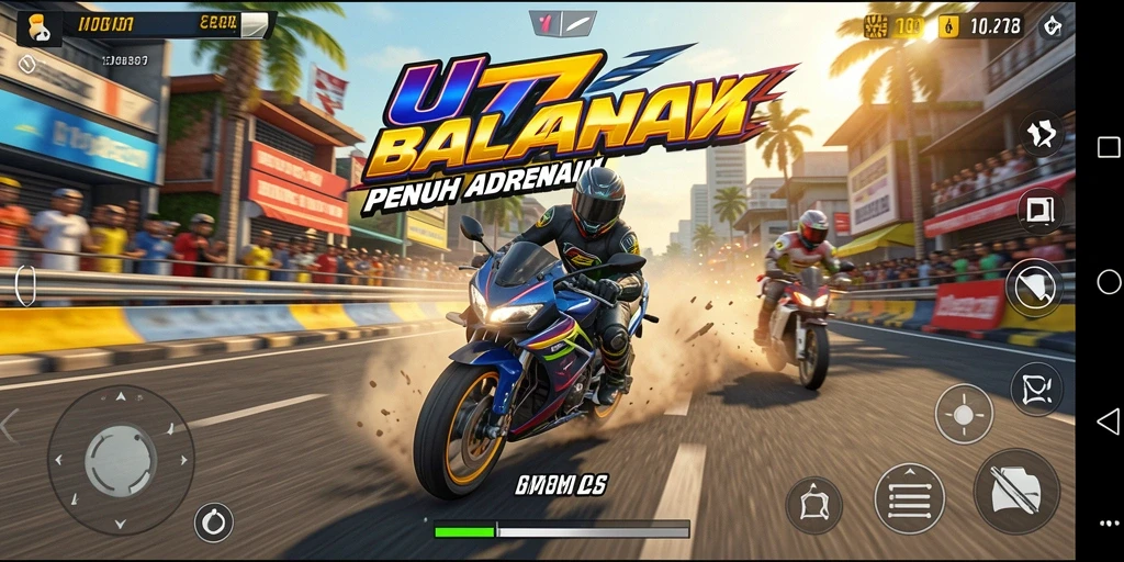 Screenshot UT77 menunjukkan aksi balapan motor yang intens dan mendebarkan.